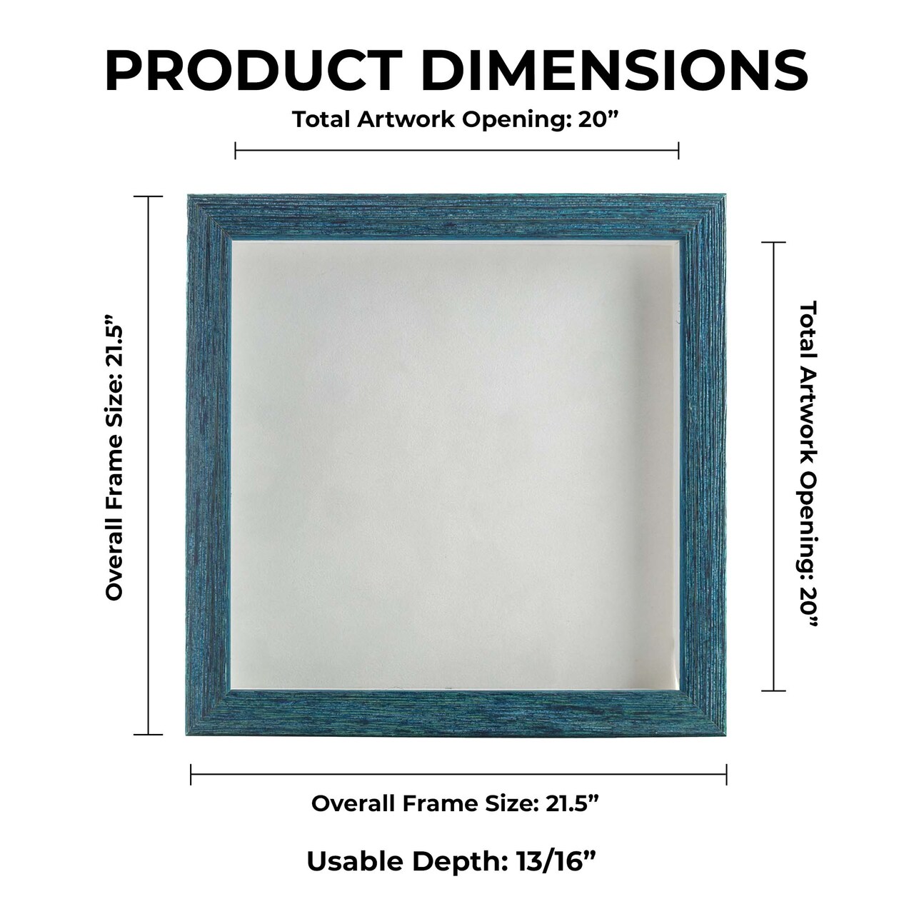Rustic Blue Wood Shadow Box Frame with Acrylic Front - White Suede Backing, 30 Sizes